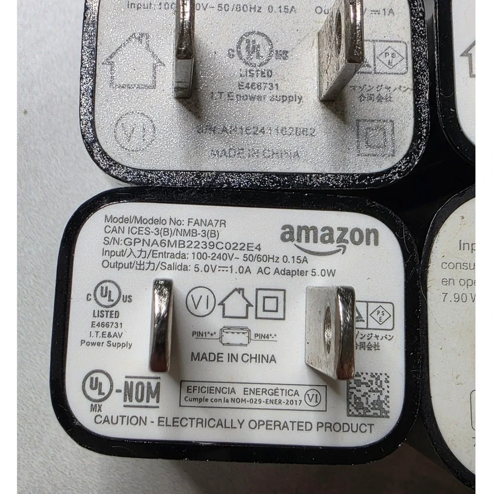 Amazon AC Power Adapter Lot 7pc FANA7R PS39WR HD34BX 5W USB Wall Charger Plug W4